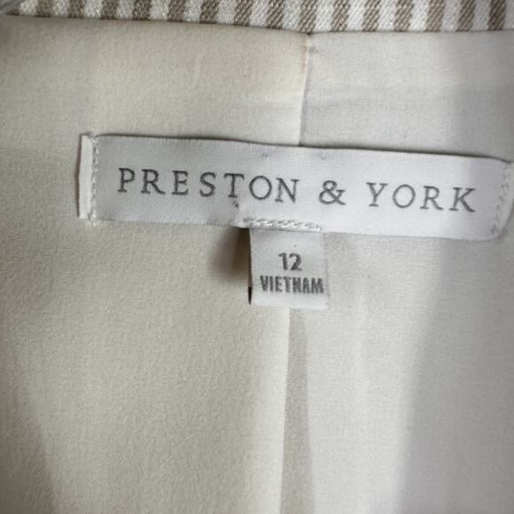Preston & York Blazer Womens‎ 12 Beige White Striped Single Button Career Jacket - Picture 2 of 13